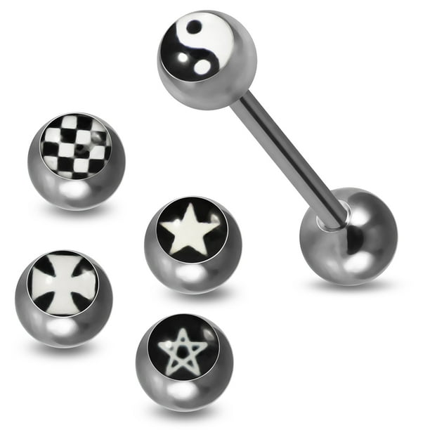 Logos Heart Tongue Ring // Tongue Piercing 14G Flowers